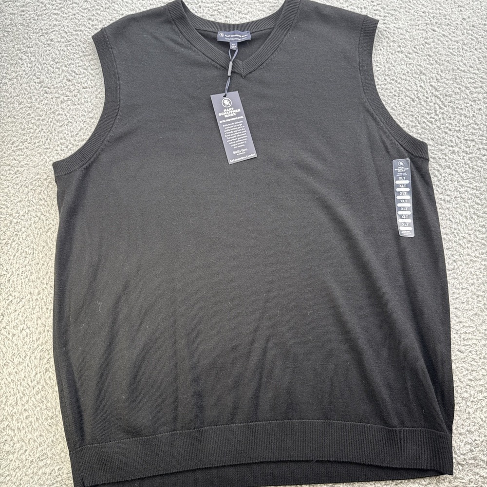 Hart Schaffner Marx V-neck Sweater Vest Mens XL Tall XLT Black Merino Wool Golf